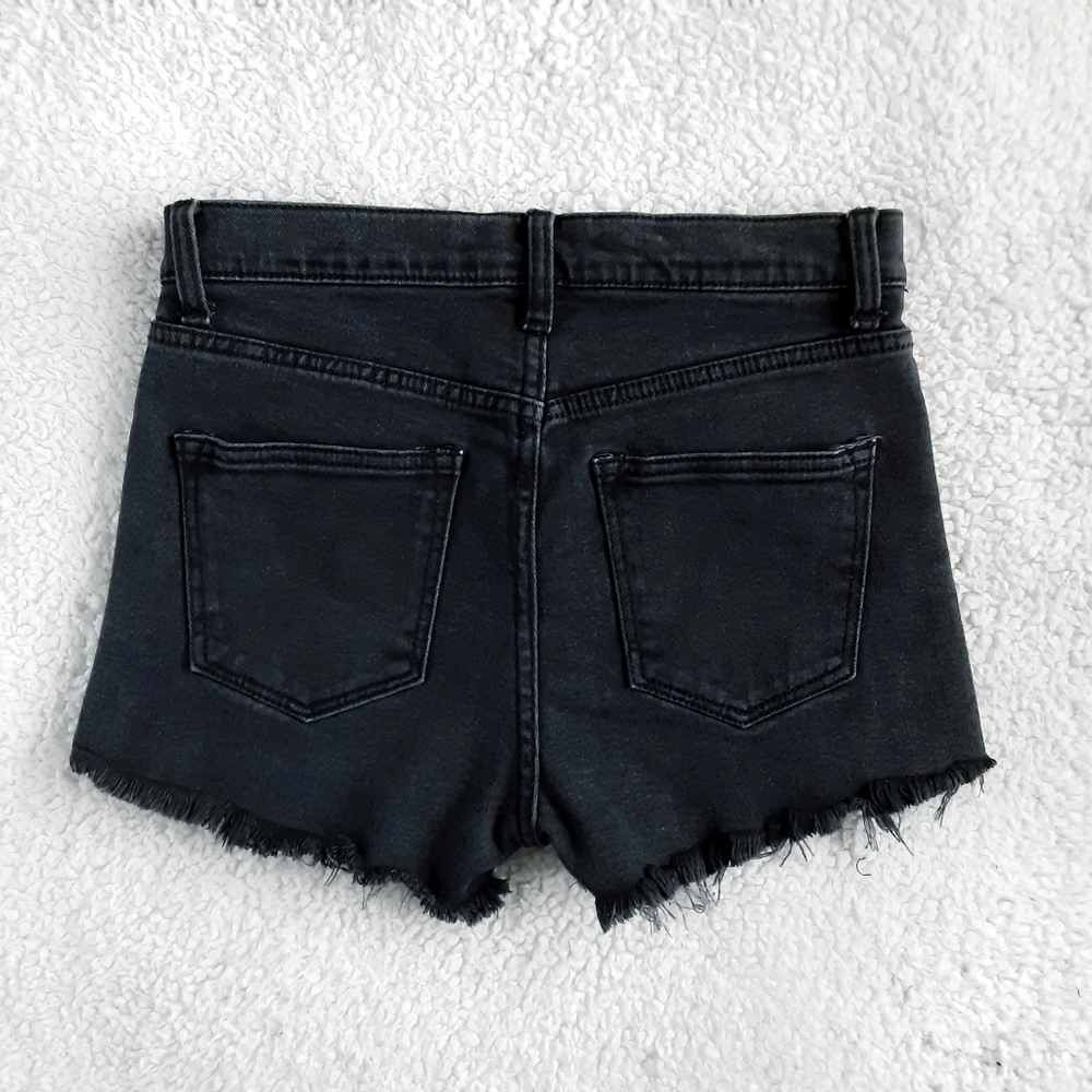 DSTLD Black High Rise Button Fly Cut Off Denim Shorts Size 28 / 26 - Picture 2 of 11